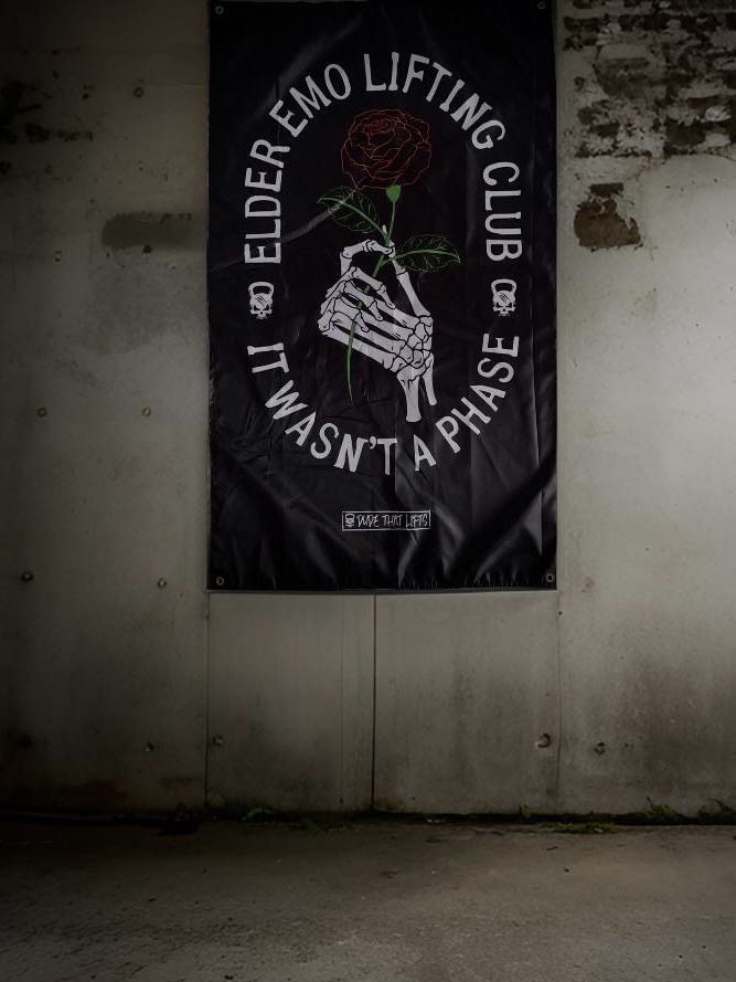 Elder Emo Lifting Club Gym Flag - Dude That Lifts