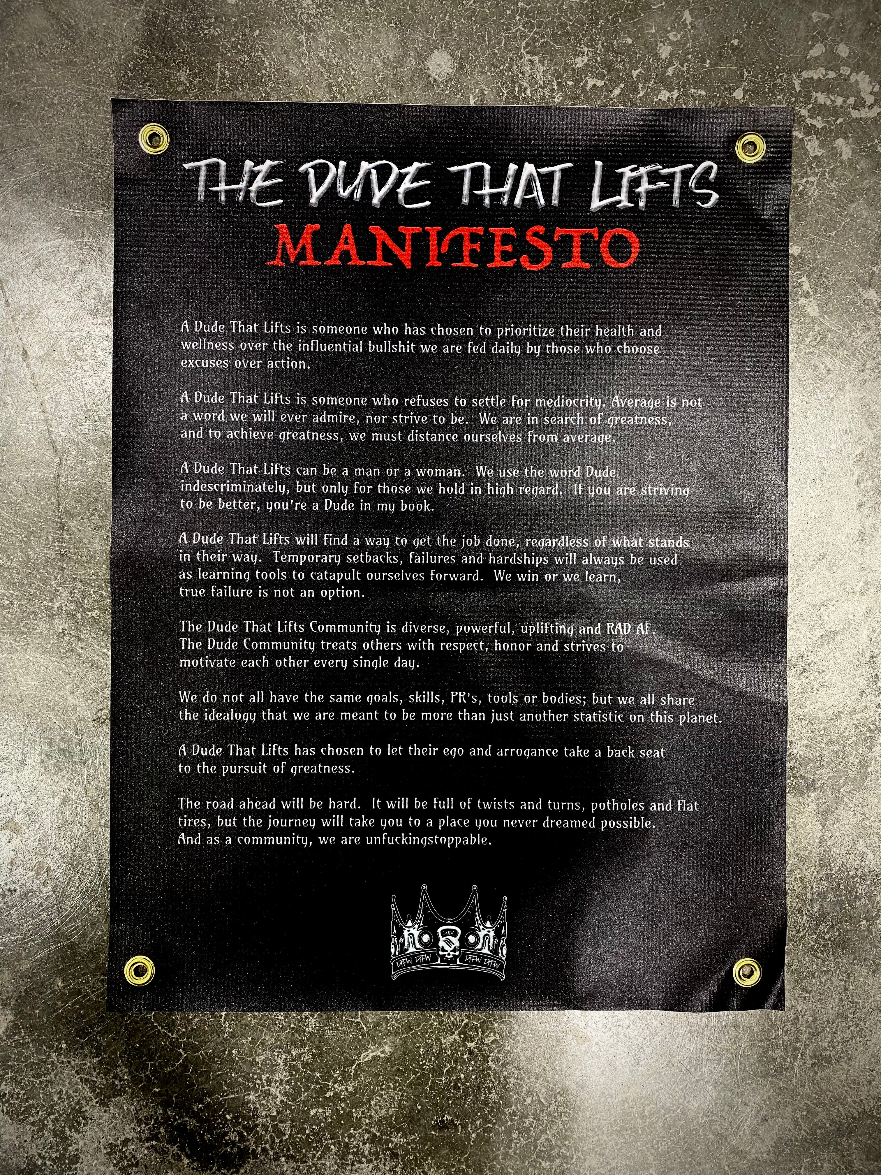Dude Manifesto Wall Banner - Dude That Lifts